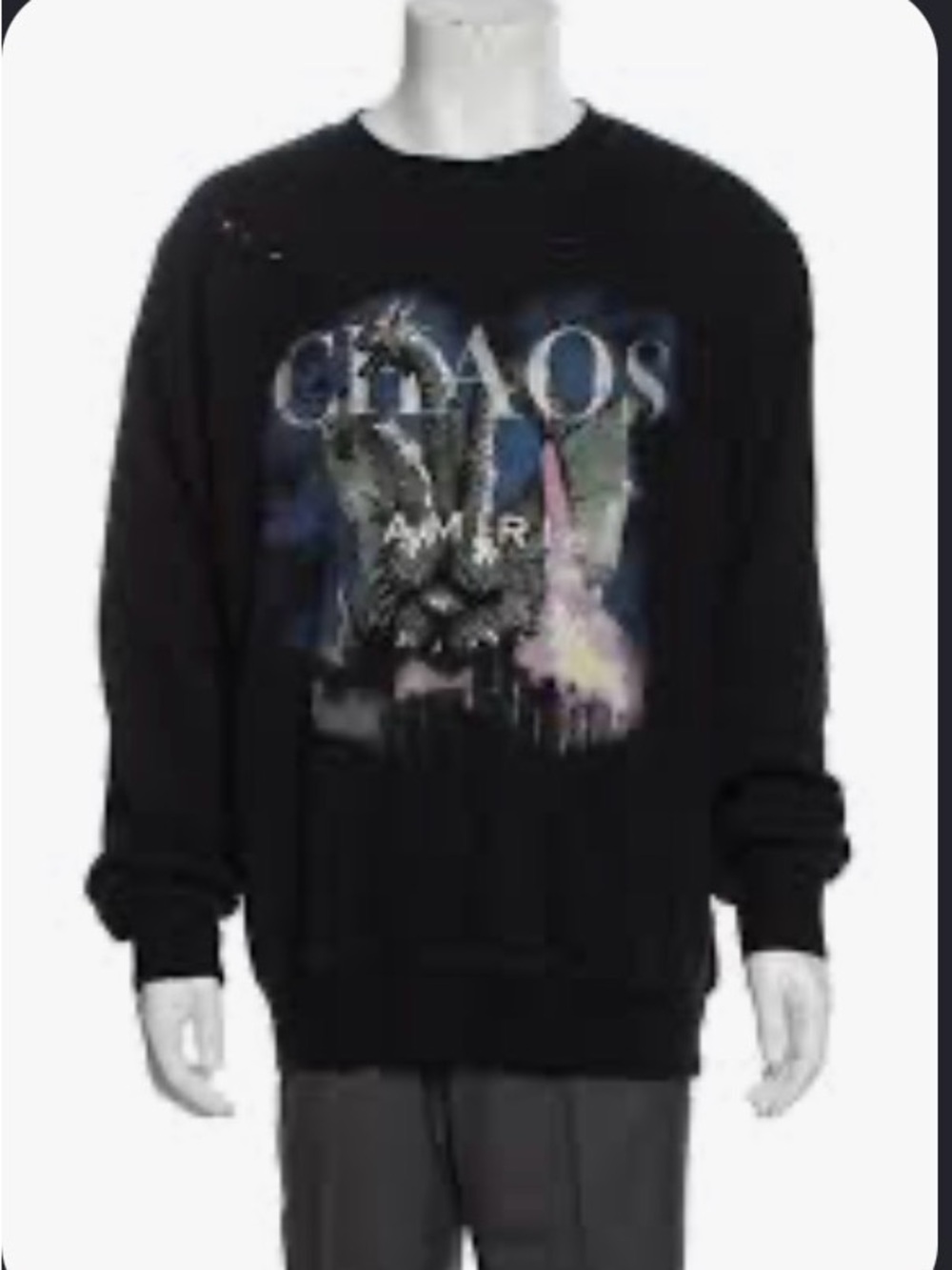 AMIRI Black 'Chaos' Graphic Crewneck Sweater with Multicolor Print